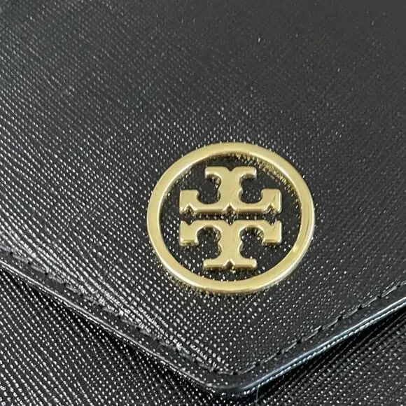Like New TORY BURCH Black Saffiano Leather Robinson Envelope Wristlet Clutch - Picture 2 of 14